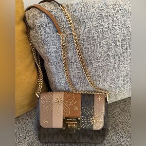 Michael Kors Floral Crossbody Bag with Gold Chain